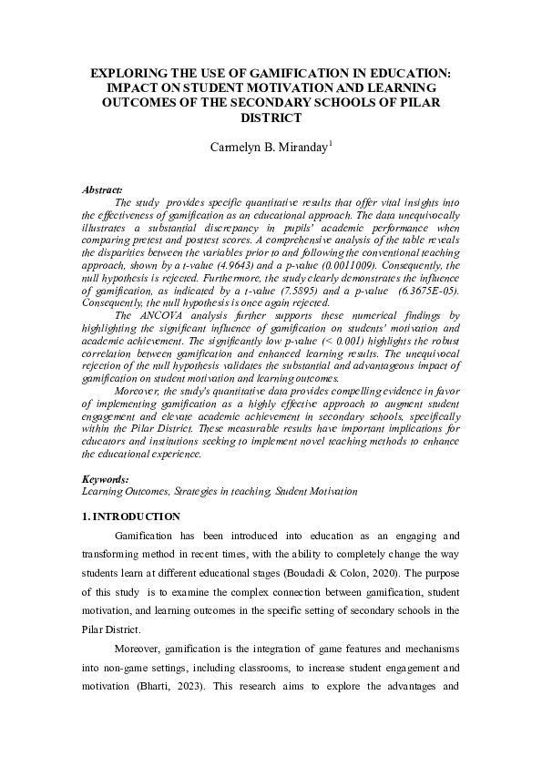 (DOC) EXPLORING THE USE OF GAMIFICATION IN EDUCATION: IMPACT ON STUDENT ...