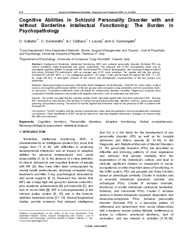 (PDF) Cognitive Abilities in Schizoid Personality Disorder with and ...