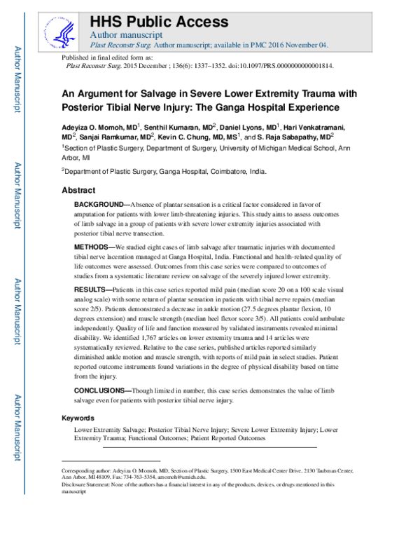 (PDF) An Argument for Salvage in Severe Lower Extremity Trauma with ...