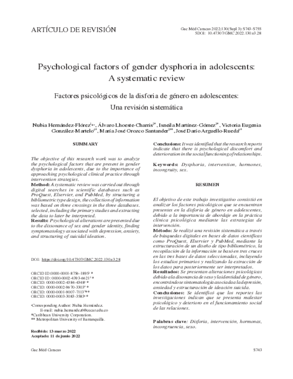 (PDF) Psychological factors of gender dysphoria in adolescents: A ...