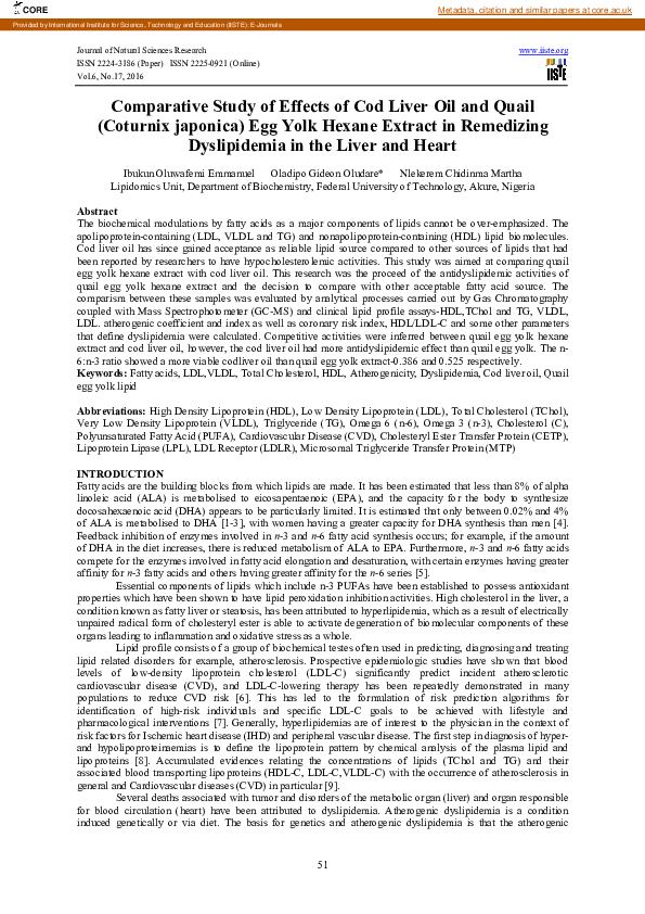 (PDF) Comparative Study of Effects of Cod Liver Oil and Quail (Coturnix ...
