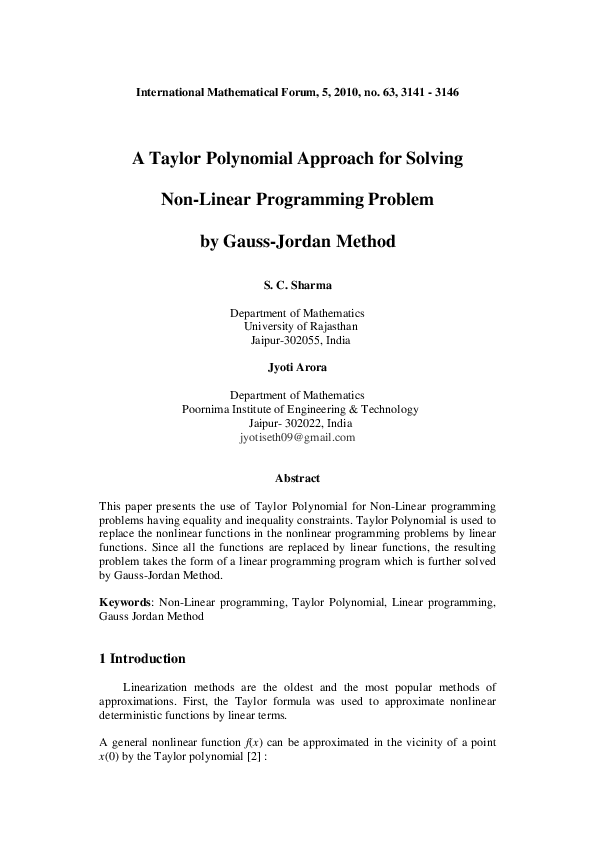 (PDF) A Taylor Polynomial Approach for Solving Non-Linear Programming ...