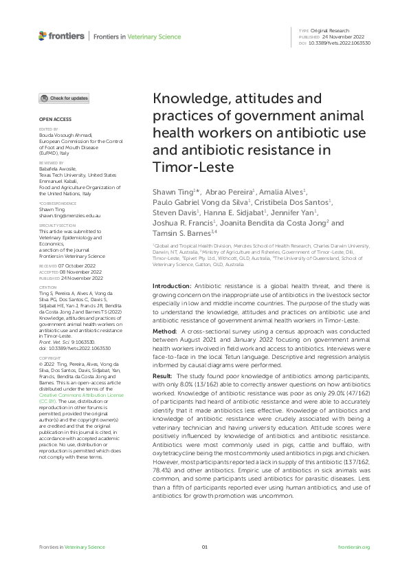 (PDF) Knowledge, attitudes and practices of government animal health ...