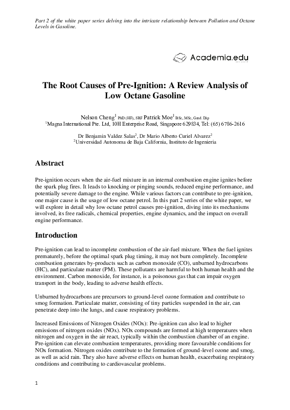 (PDF) The Root Causes of Pre-Ignition: A Review Analysis of Low Octane ...