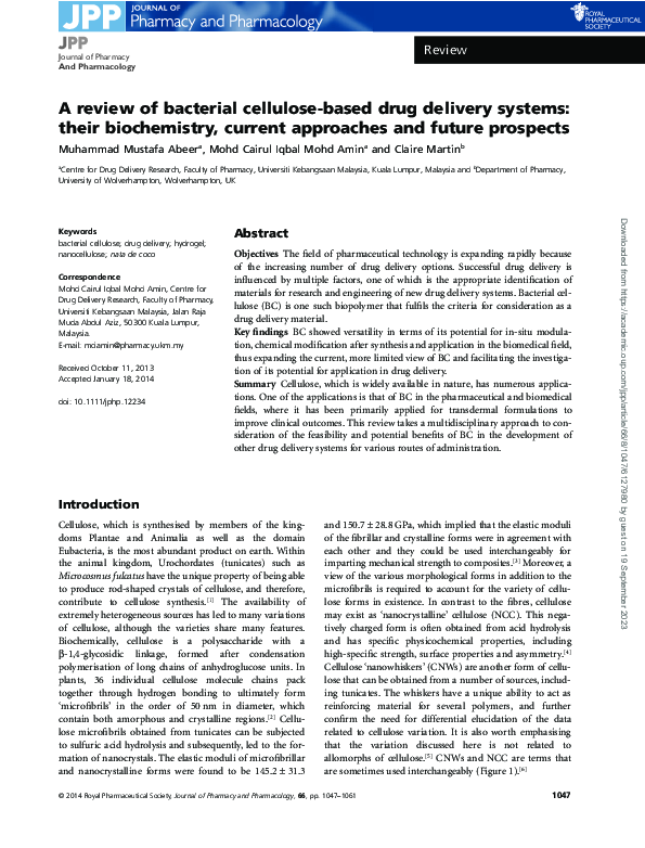 (PDF) A review of bacterial cellulose-based drug delivery systems ...