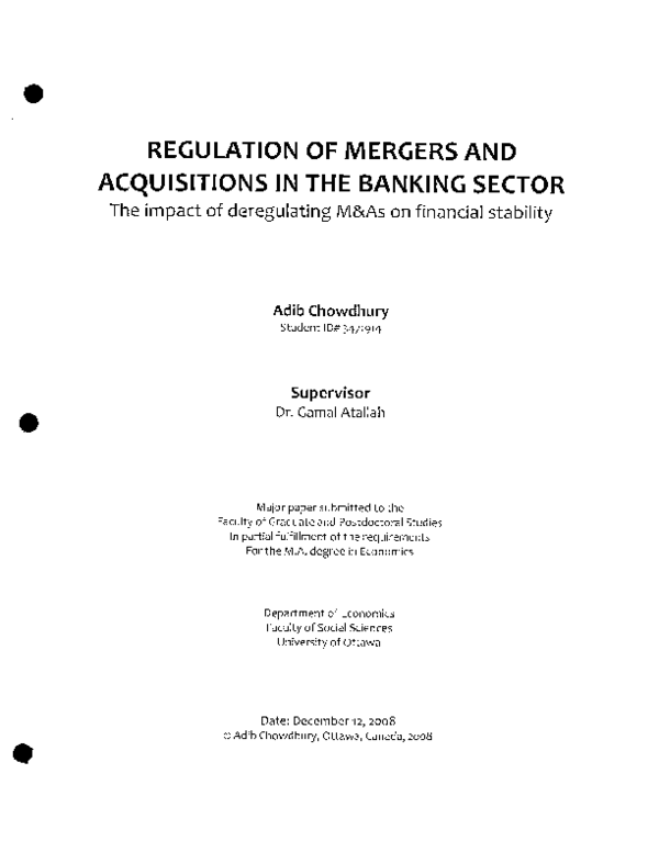(PDF) Regulations of Mergers and acquisitions in the Banking Sector ...