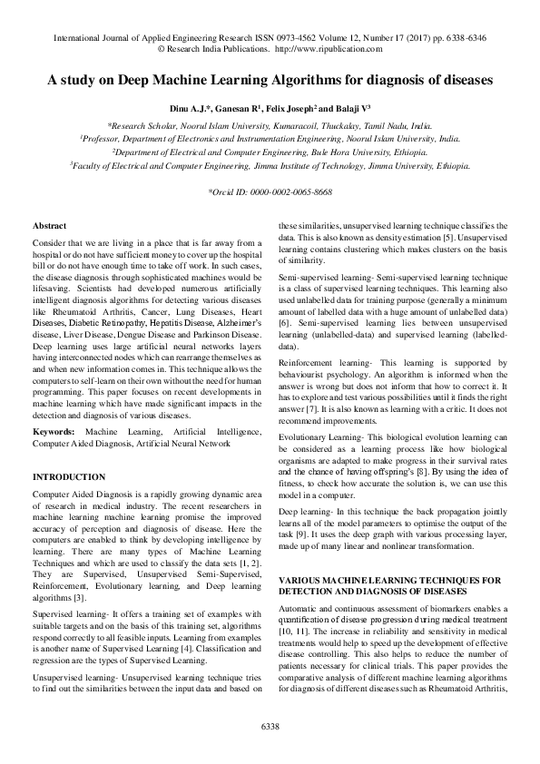 (PDF) A study on Deep Machine Learning Algorithms for diagnosis of diseases