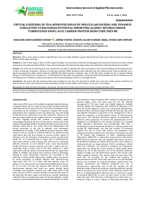 (PDF) VIRTUAL SCREENING OF FDA-APPROVED DRUGS BY MOLECULAR DOCKING AND ...