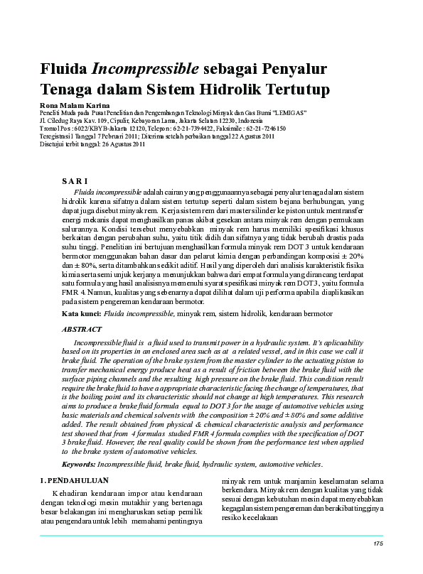 Pdf Fluida Incompressible Sebagai Penyalur Tenaga Dalam Sistem