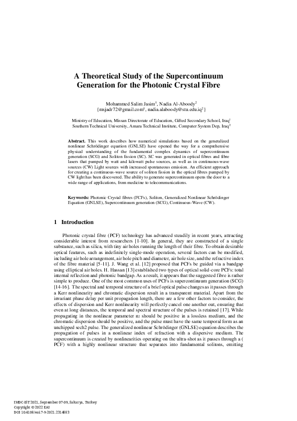 (PDF) A Theoretical Study of the Supercontinuum Generation for the ...