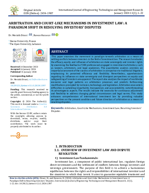 (PDF) ARBITRATION AND COURT-LIKE MECHANISMS IN INVESTMENT LAW: A ...