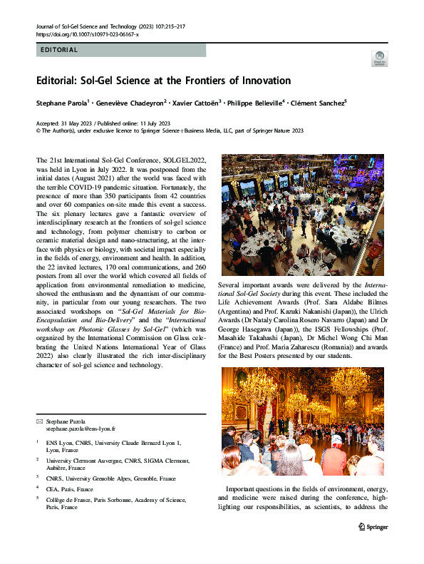 (PDF) Editorial: Sol-Gel Science at the Frontiers of Innovation