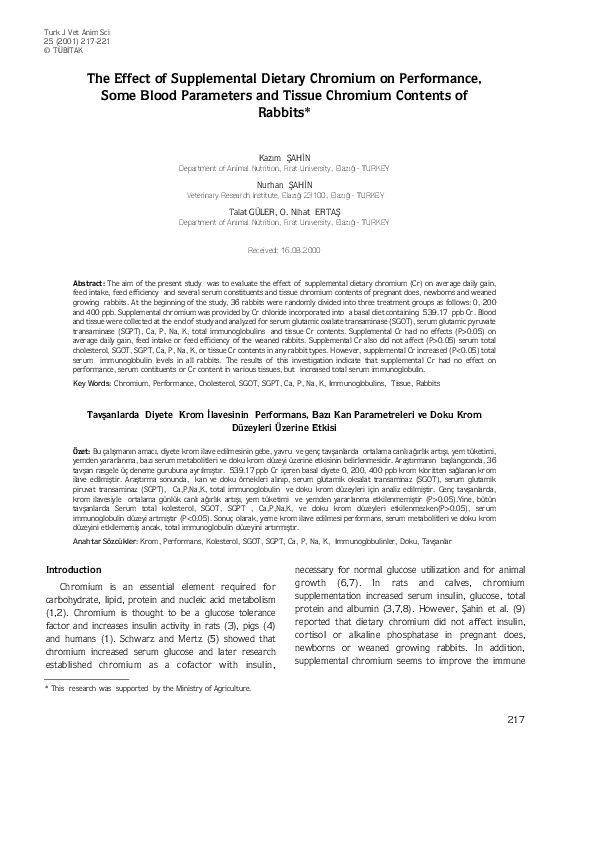 (PDF) The effect of supplemental dietary chromium on performance, some ...