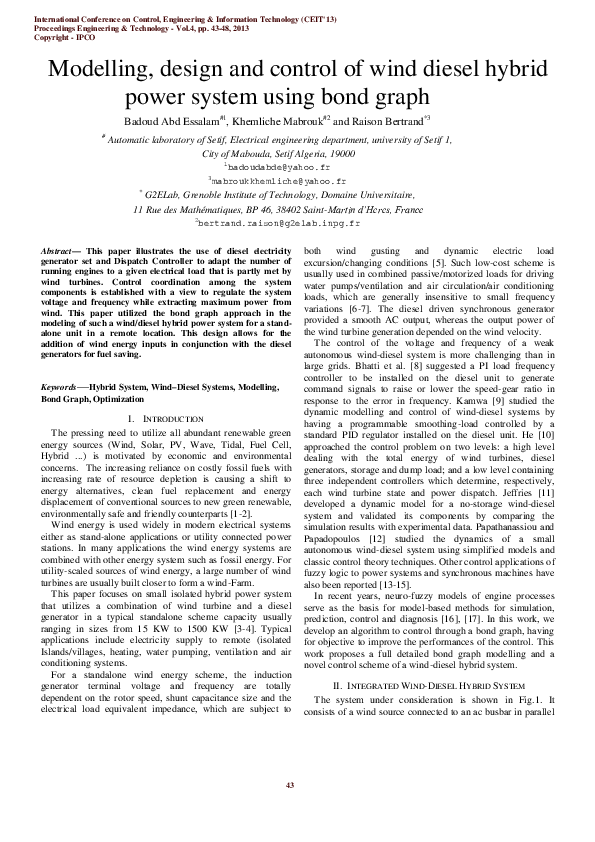 (PDF) Modelling, design and control of wind diesel hybrid power system ...