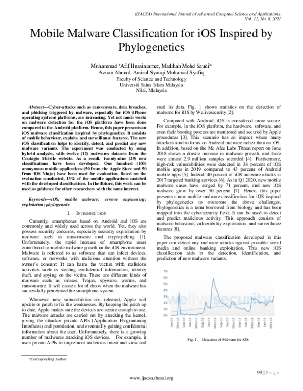 (PDF) Mobile Malware Classification for iOS Inspired by Phylogenetics