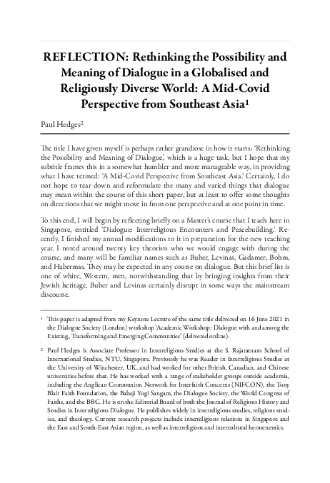 (PDF) REFLECTION: Rethinking the Possibility and Meaning of Dialogue in ...