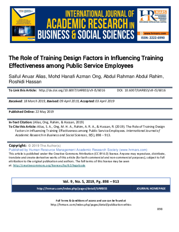 (PDF) The Role of Training Design Factors in Influencing Training ...