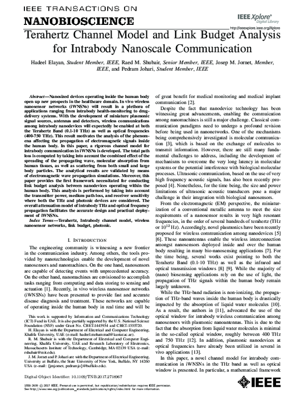 Terahertz Channel Model and Link Budget Analysis for Intrabody ...