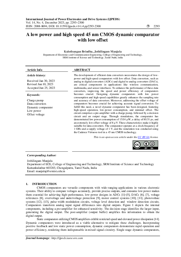 (PDF) A low power and high speed 45 nm CMOS dynamic comparator with low ...