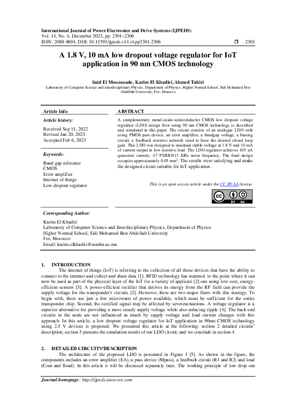 (PDF) A 1.8 V, 10 mA low dropout voltage regulator for IoT application ...