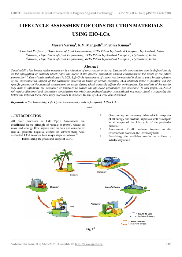 (PDF) Life Cycle Assessment of Construction Materials Using Eio-Lca