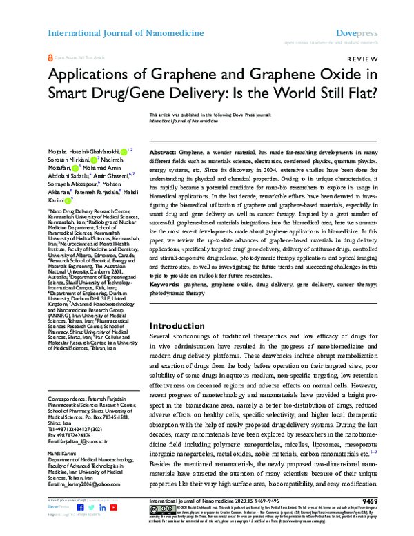 (PDF) Applications of Graphene and Graphene Oxide in Smart Drug/Gene ...