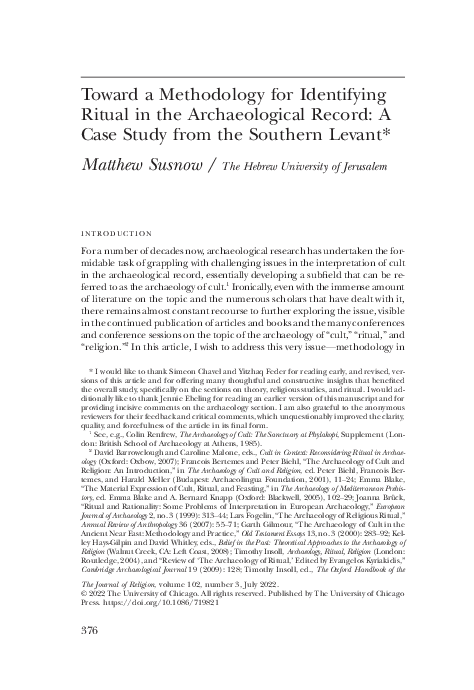 (PDF) Toward a Methodology for Identifying Ritual in the Archaeological ...