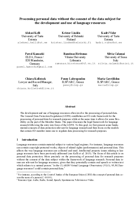 (PDF) Processing personal data without the consent of the data subject ...