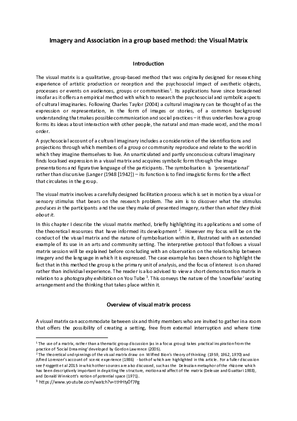 (PDF) Imagery and Association in a Group Based Method: The Visual ...