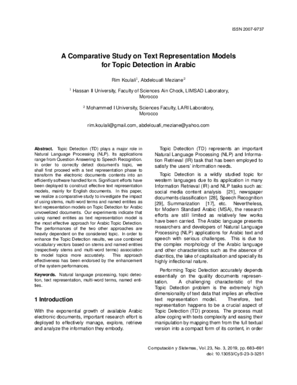(PDF) A Comparative Study on Text Representation Models for Topic ...
