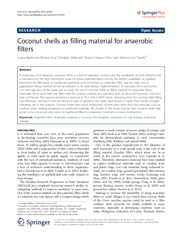 (PDF) Coconut shells as filling material for anaerobic filters
