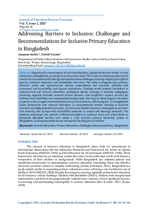 (PDF) Addressing Barriers to Inclusion: Challenges and Recommendations ...