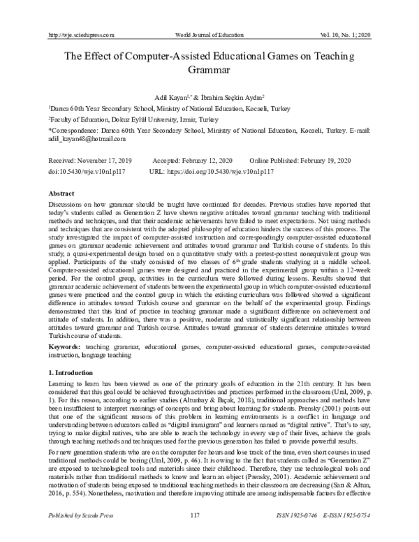 (PDF) The Effect of Computer-Assisted Educational Games on Teaching Grammar
