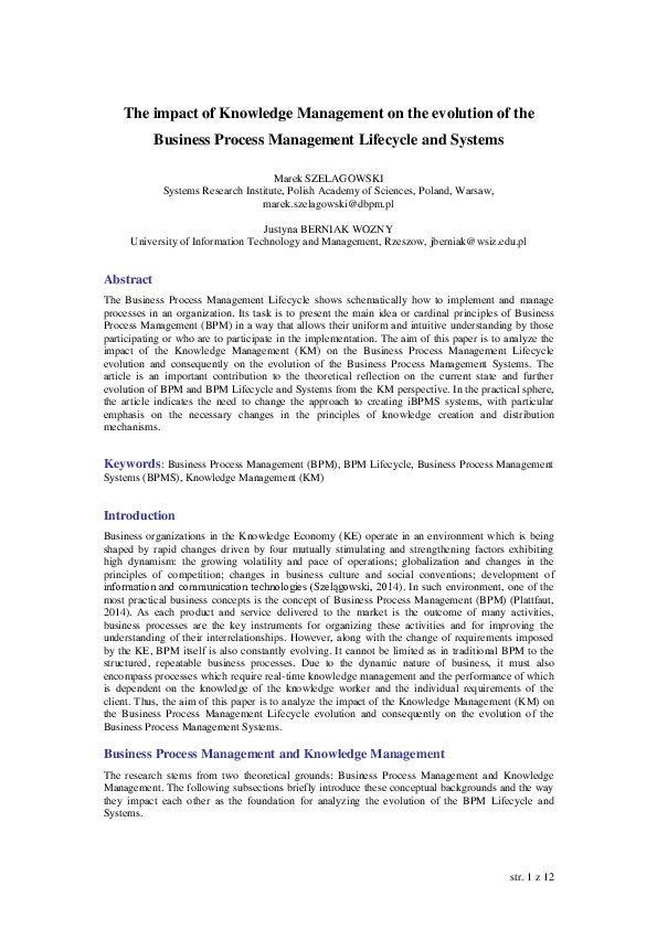 (PDF) The impact of Knowledge Management on the evolution of the ...