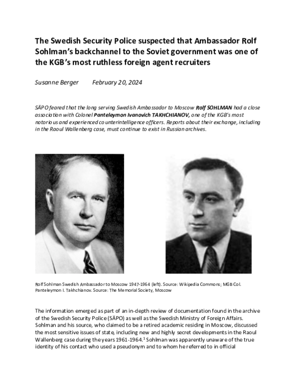 (PDF) The Swedish Security Police suspected that Ambassador Rolf