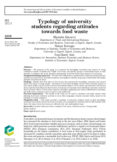(PDF) Typology of university students regarding attitudes towards food ...