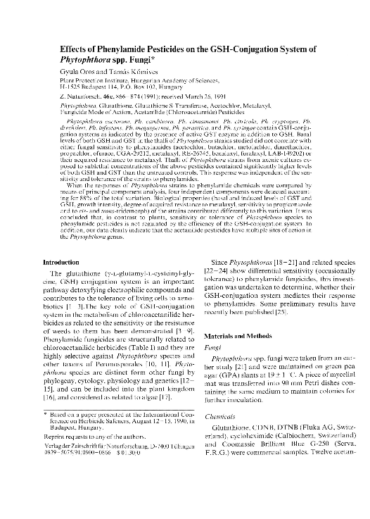 (PDF) Effects of Phenylamide Pesticides on the GSH-Conjugation System ...