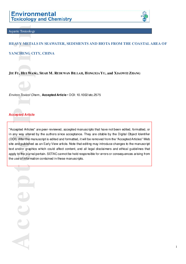 (PDF) Heavy metals in seawater, sediments, and biota from the coastal ...