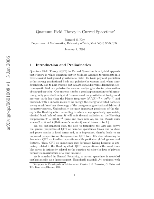 (PDF) Quantum Field Theory in Curved Spacetime