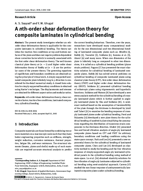 (PDF) A nth-order shear deformation theory for composite laminates in ...