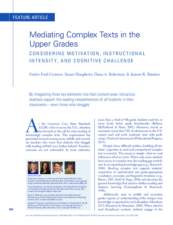 (PDF) Mediating Complex Texts in the Upper Grades