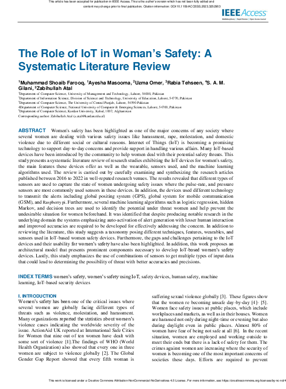 (PDF) The Role of IoT in Woman’s Safety: A Systematic Literature Review