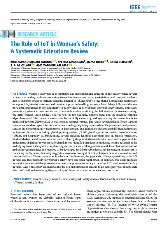 (PDF) The Role of IoT in Woman’s Safety: A Systematic Literature Review