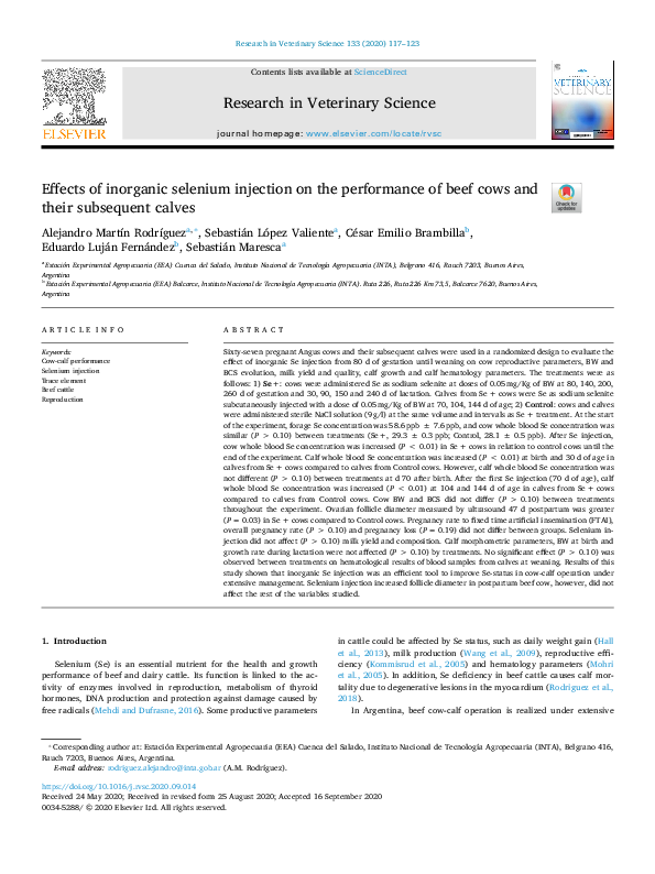 (PDF) Effects of inorganic selenium injection on the performance of ...