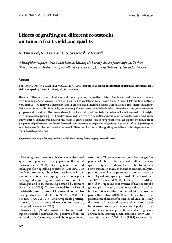 (PDF) Effects of grafting on different rootstocks on tomato fruit yield ...