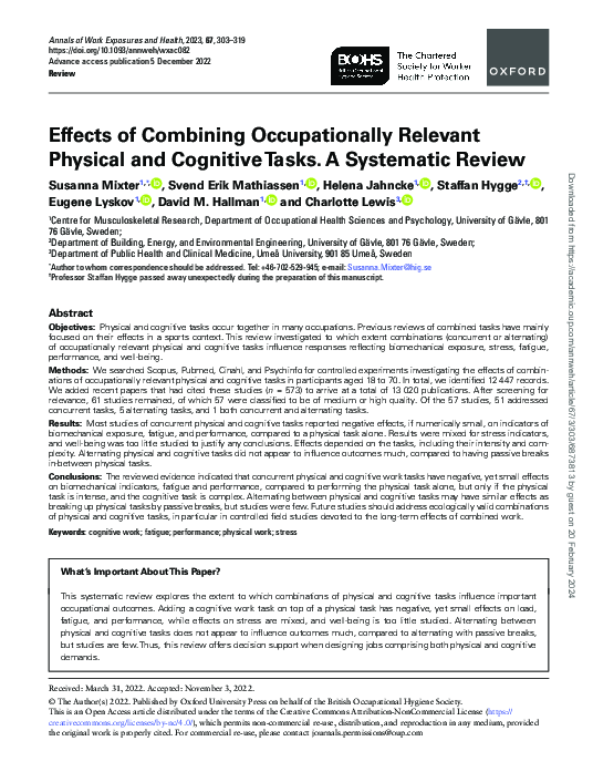 (PDF) Effects of Combining Occupationally Relevant Physical and ...