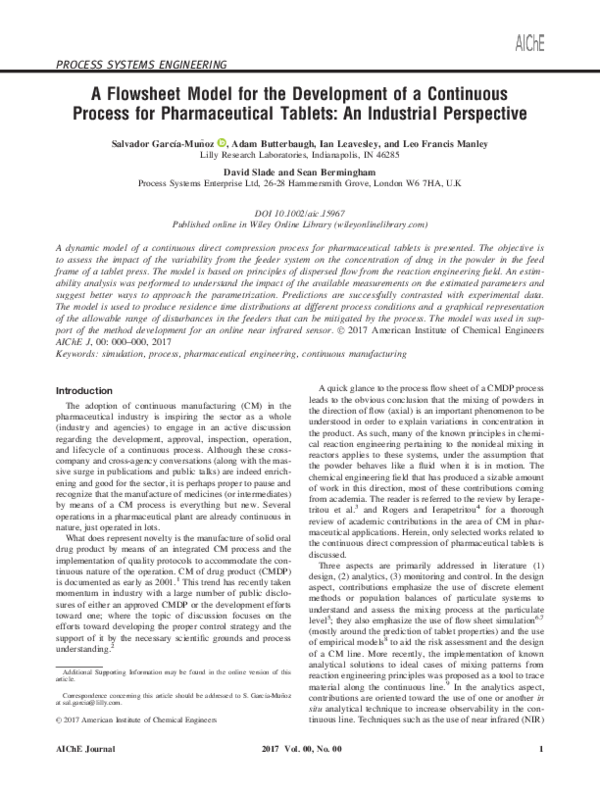 (PDF) A flowsheet model for the development of a continuous process for ...