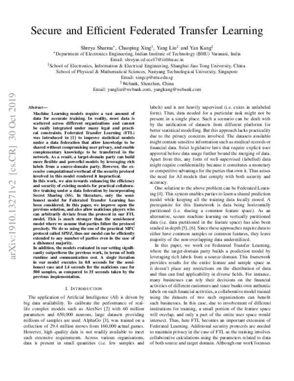 (PDF) Secure and Efficient Federated Transfer Learning