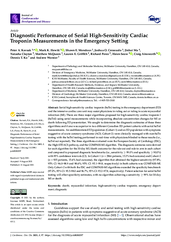 (PDF) Diagnostic Performance of Serial High-Sensitivity Cardiac ...