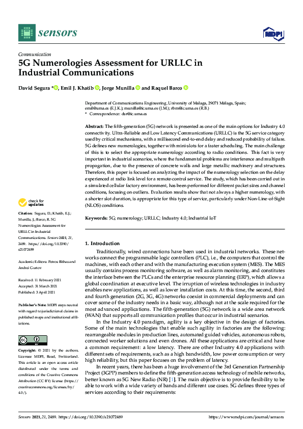 (PDF) 5G Numerologies Assessment for URLLC in Industrial Communications